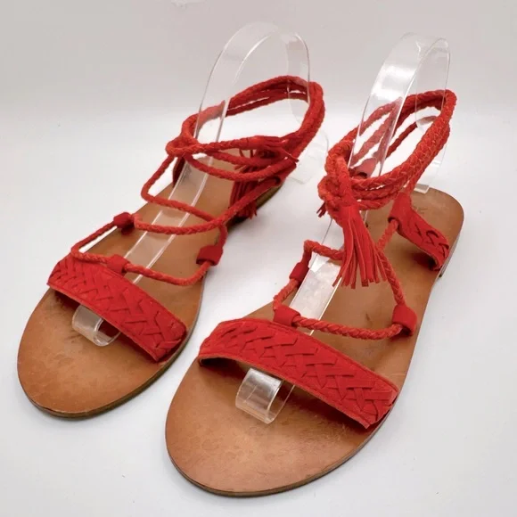 FRYE "Ruth" Whipstitch Ankle Strappy Sandals Flats in Coral US 7.5M - Picture 3 of 11